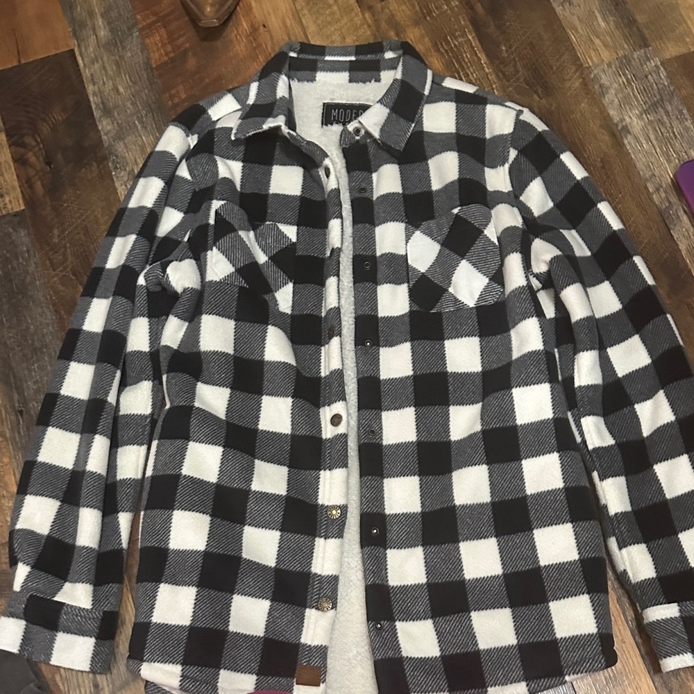 Modern Amusement Black and White Plaid Shirt Jacket